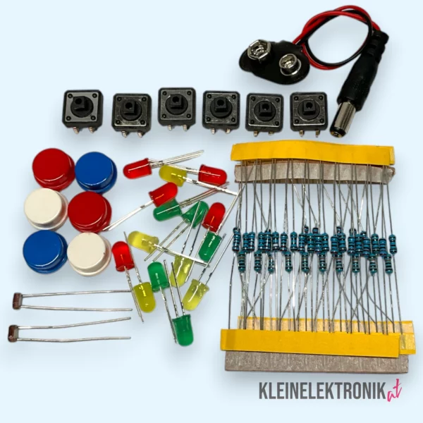 Elektronik Basis-Komponenten Set – LEDs, Widerstände, Taster & Zubehör