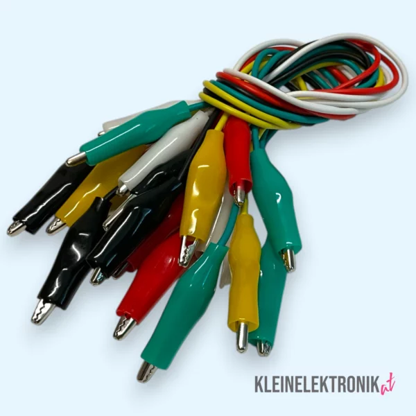 202504211715 Krokodilklemmen Kabel Set 10 Stück – 30 cm, farbig isoliert für Elektronik & Prototyping