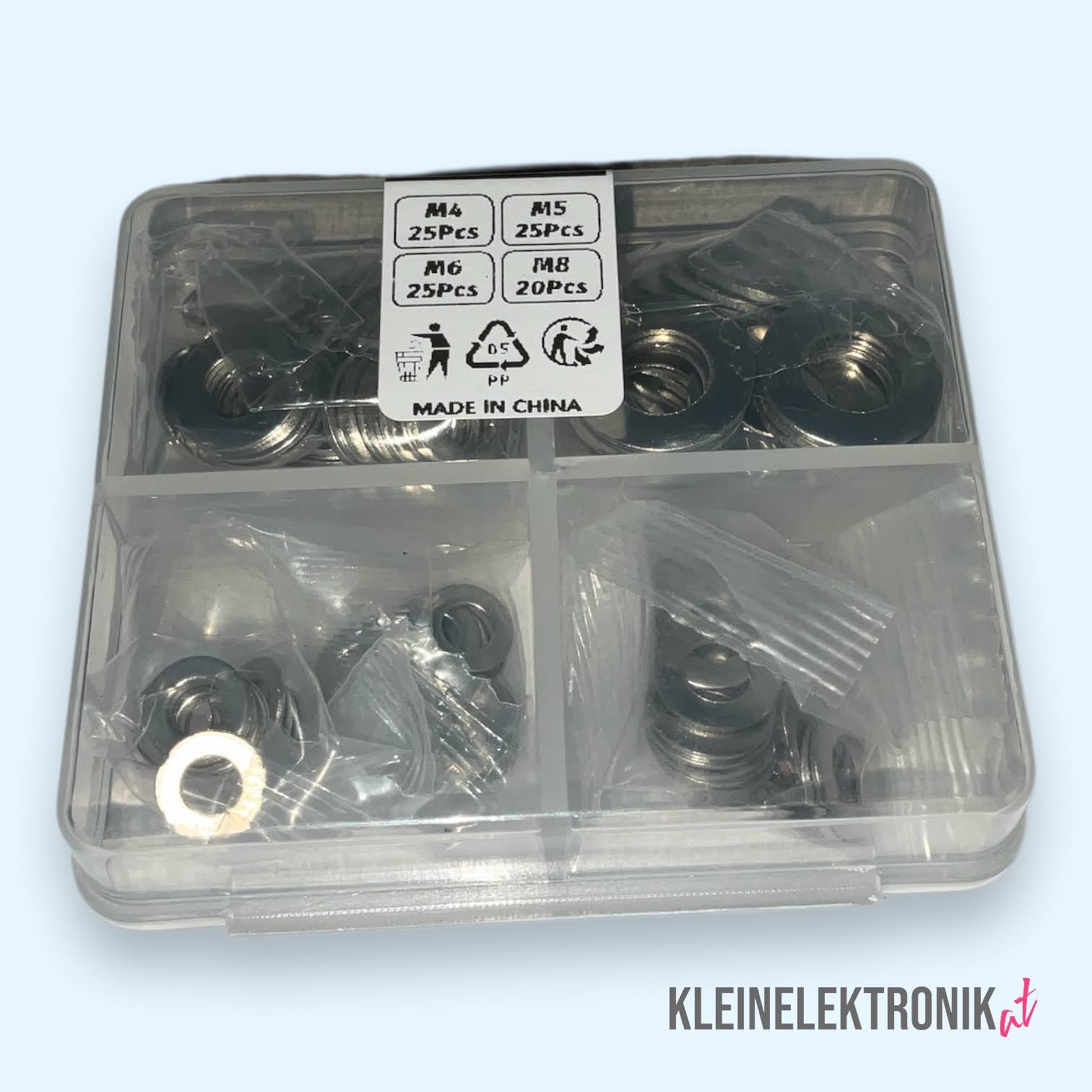 Unterlegscheiben Sortiment 95-teilig M4, M5, M6, M8 Edelstahl A2 in Sortimentsbox