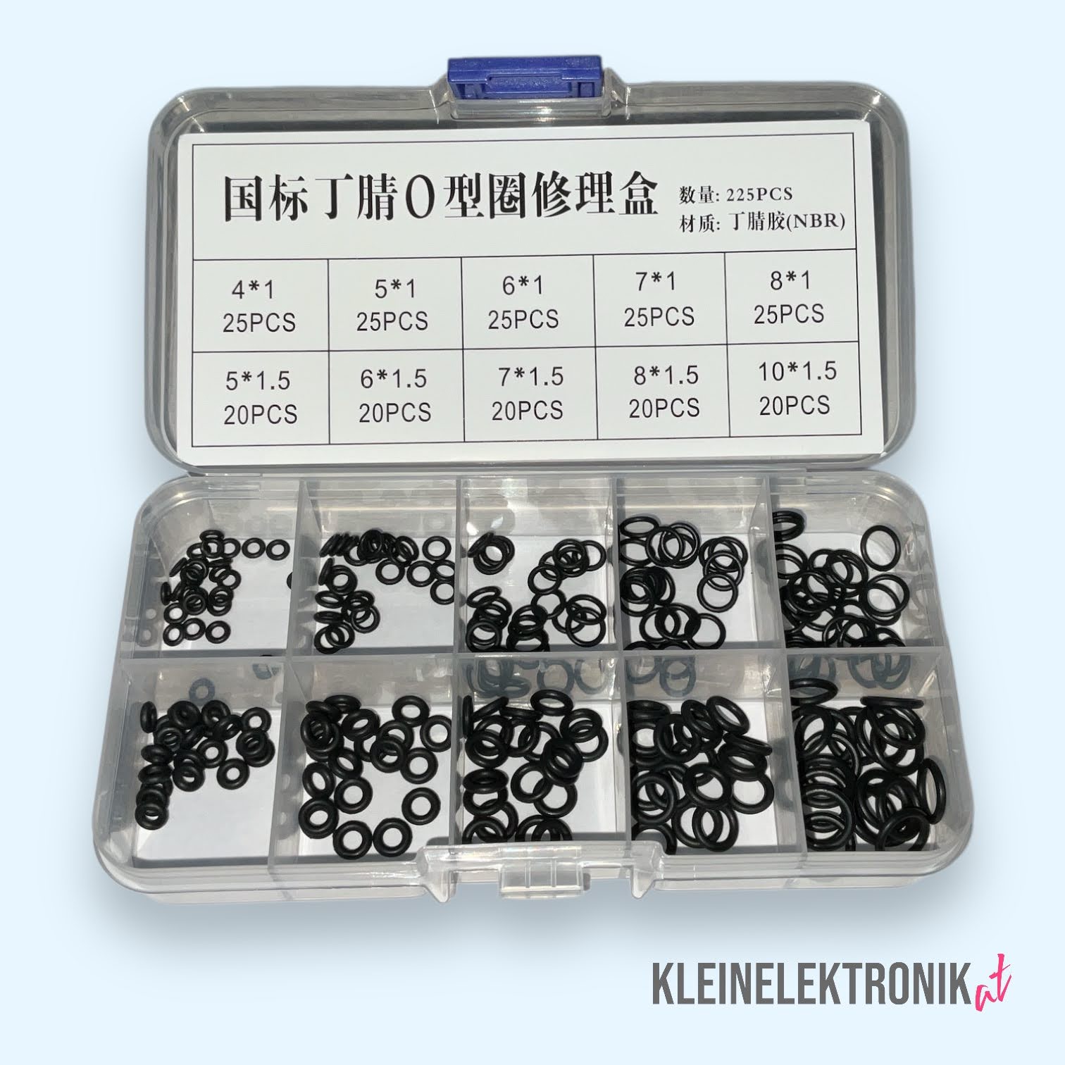 O-Ring Sortiment 225-teilig NBR Dichtringe 10 Größen (4mm-10mm) in Sortimentsbox