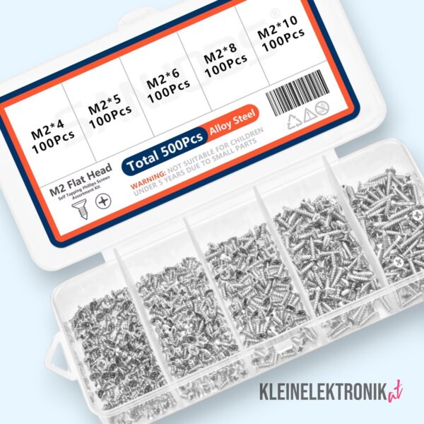 200131 500x M2 Flachkopf Mikro-Schrauben Set – Selbstschneidend für kleine Bauteile